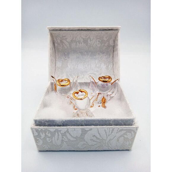 Glass Angel Figures Comfort Box White Brocade Box Tassel 4 In Holiday Religious - Picture 5 of 15